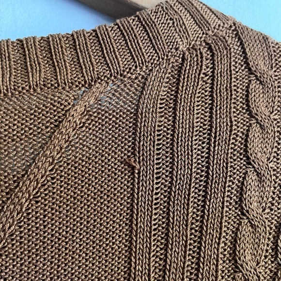 Peruvian Connection Pima Cotton Cable Knit Brown Amber Sienna Pullover Sweater - Picture 2 of 8